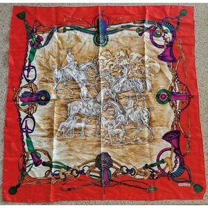 VTG Sun Kgung SA Equestrian Riding Red Gold Multi Jewel Tone Gucci Scarf✨️34x34
